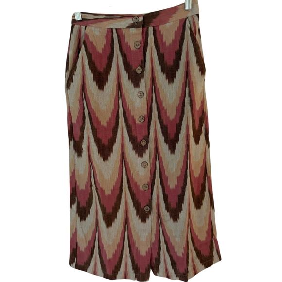 NWT Faherty Pink and Brown Buttoned Patterned Midi Skirt - Picture 2 of 8